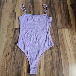 Lush Ribbed Spaghetti String Tank Top Lavender, Purple Bodysuit Small